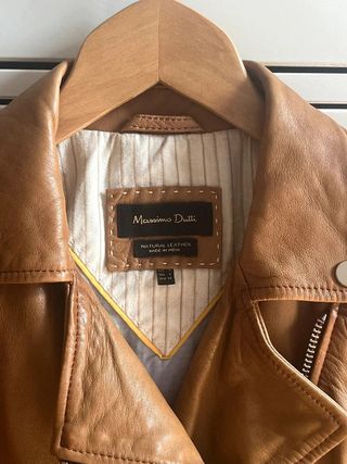 Cazadora biker de piel marrón - Massimo Dutti