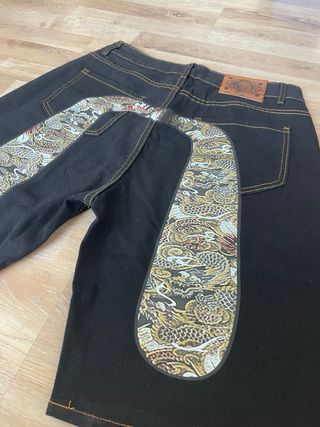 Pantalones Evisu Negros Vaqueros/Tejanos