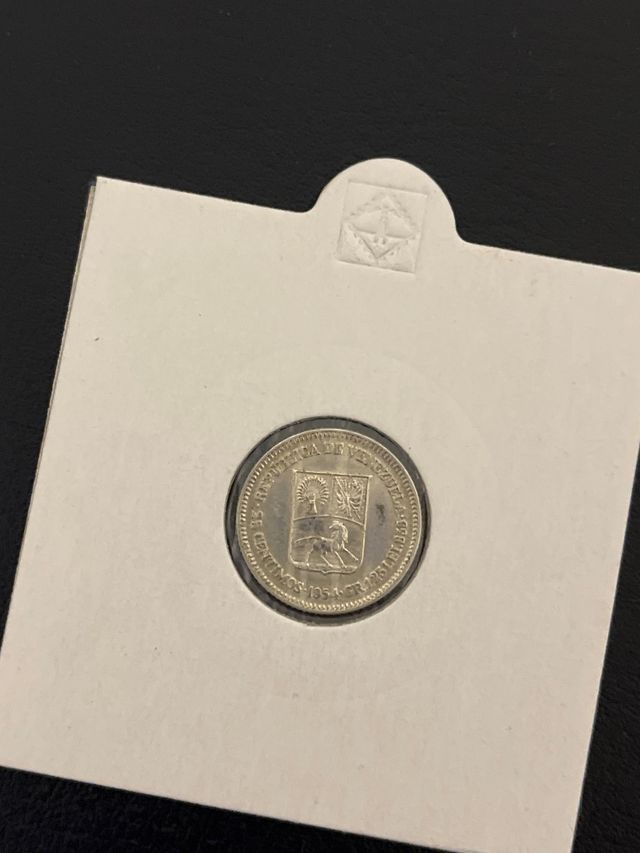 Moneda Plata Venezuela 1954 25 Centavos