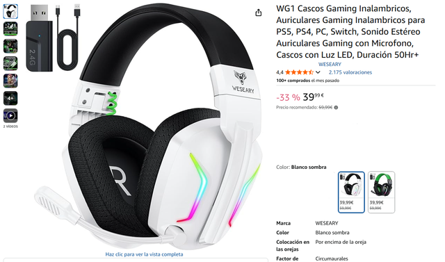 ¡-50%! | Weseary WG1 - Cascos Inalámbricos Blancos