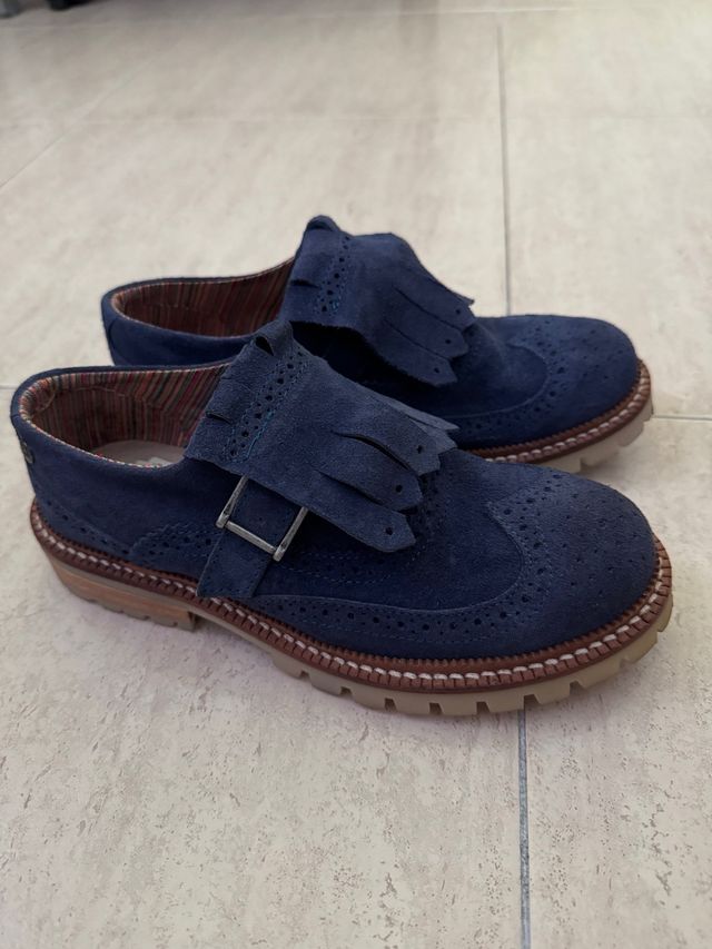 Scarpe da donna in pelle tipo mocassini con fibbia in blu, taglia 36