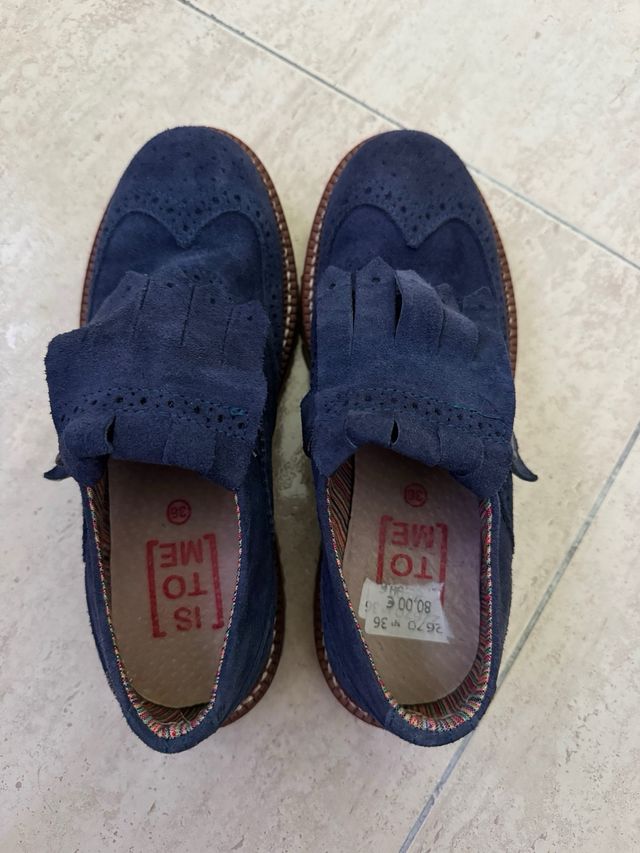 Scarpe da donna in pelle tipo mocassini con fibbia in blu, taglia 36