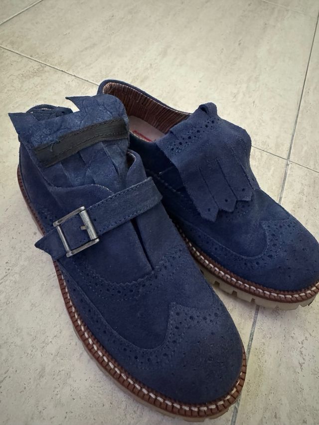 Scarpe da donna in pelle tipo mocassini con fibbia in blu, taglia 36