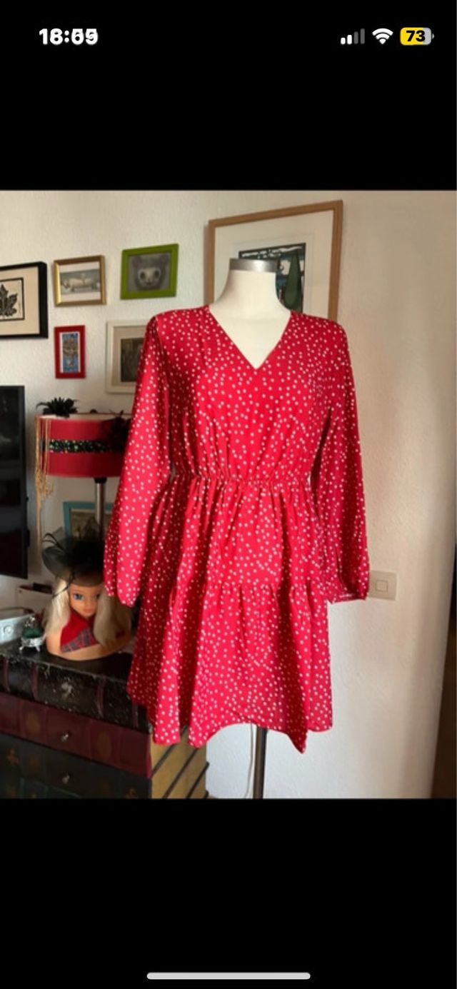 Vestido rojo lunares blanco talla M