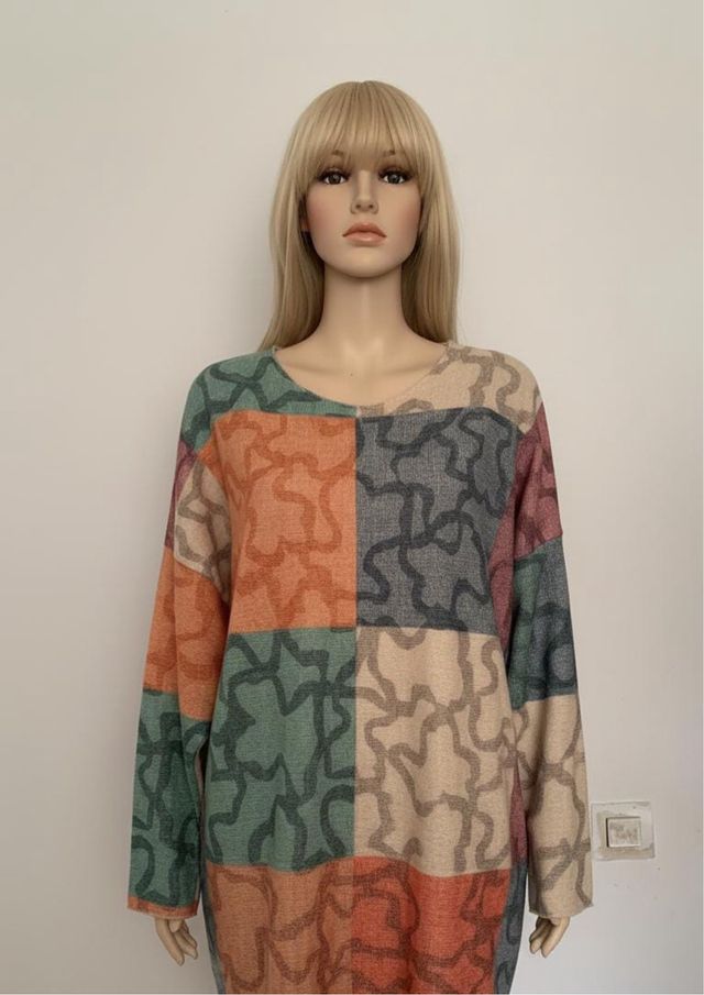 Jersey manga larga estampado patchwork