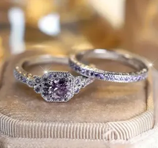 Conjunto Anillos Plata Morado