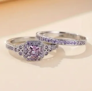 Conjunto Anillos Plata Morado