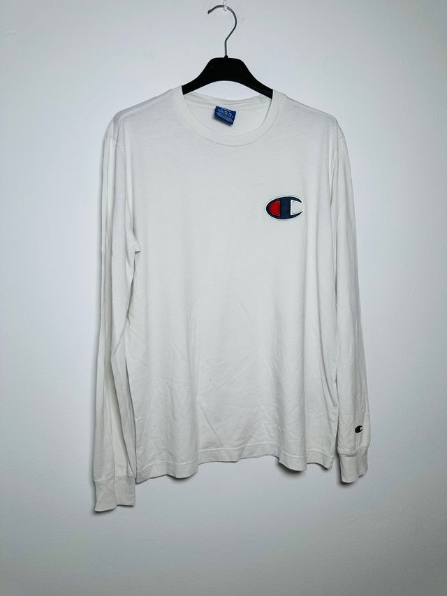 Camiseta Champion Hombre Blanca Manga Larga