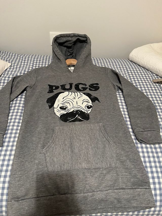 Sudadera-vestido con capucha y estampado de Pug