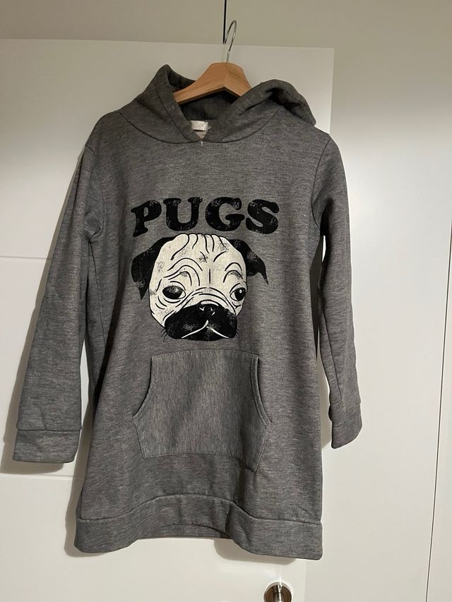 Sudadera-vestido con capucha y estampado de Pug