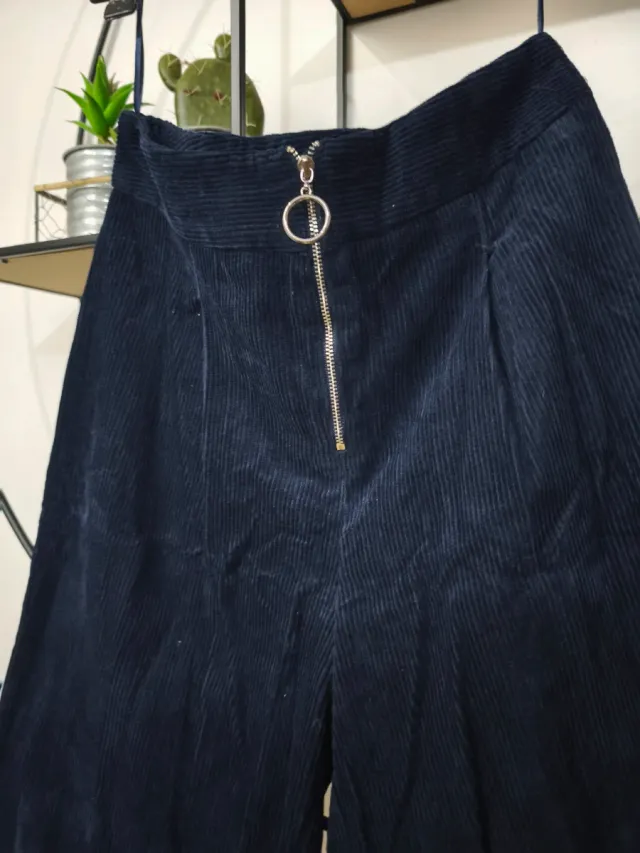 Pantalón Palazzo Pana Azul Marino Media Pierna