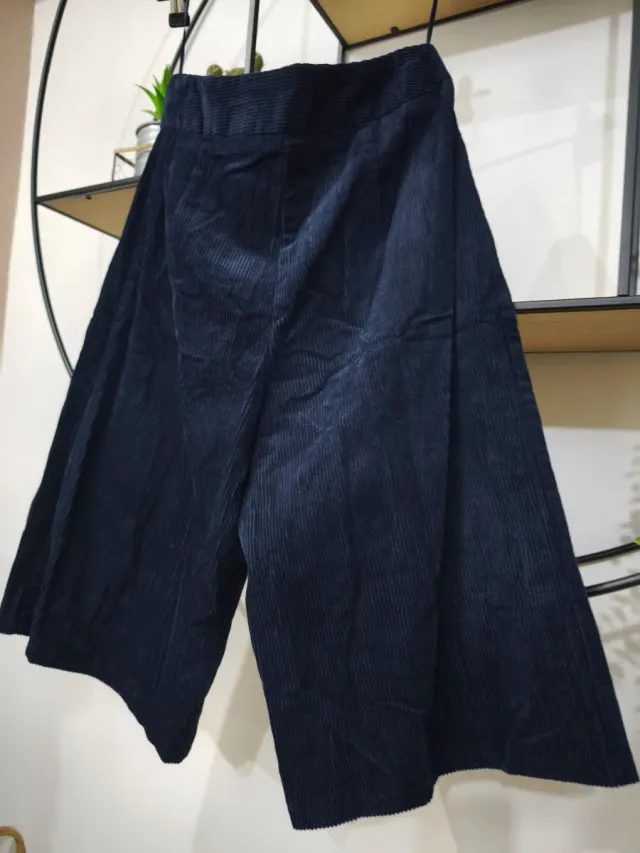 Pantalón Palazzo Pana Azul Marino Media Pierna