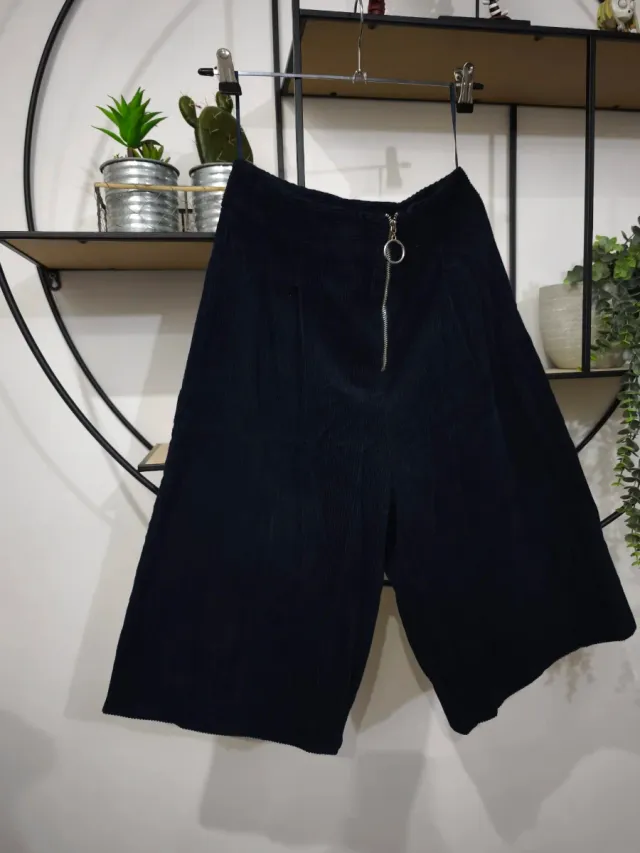 Pantalón Palazzo Pana Azul Marino Media Pierna