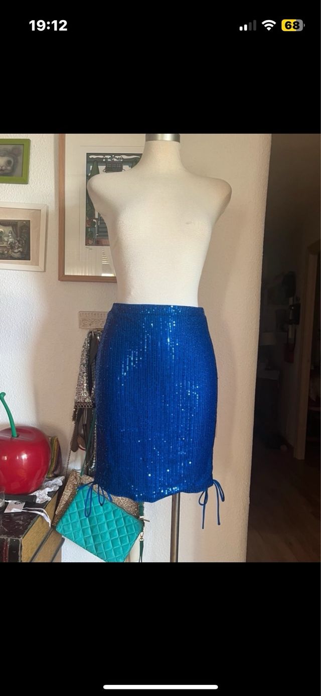 Falda lentejuelas azul Talla XL