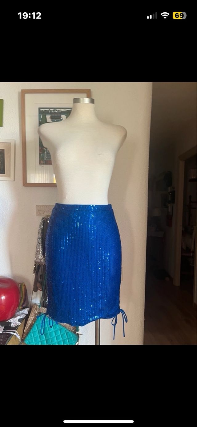 Falda lentejuelas azul Talla XL