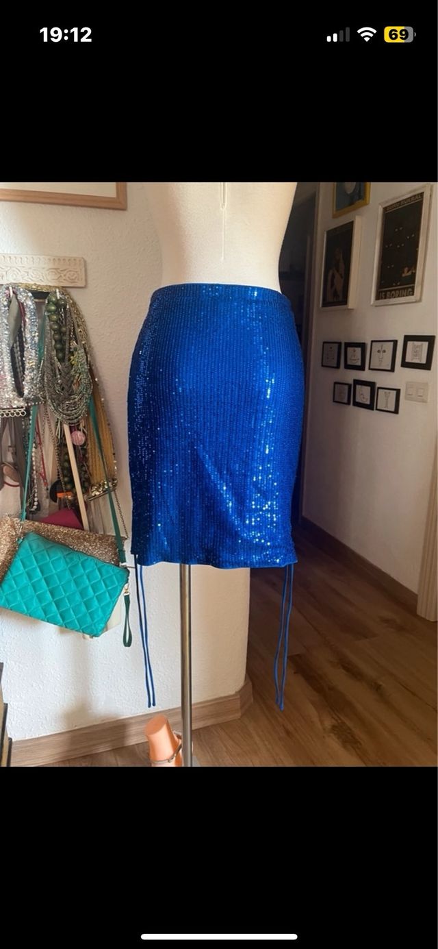 Falda lentejuelas azul Talla XL