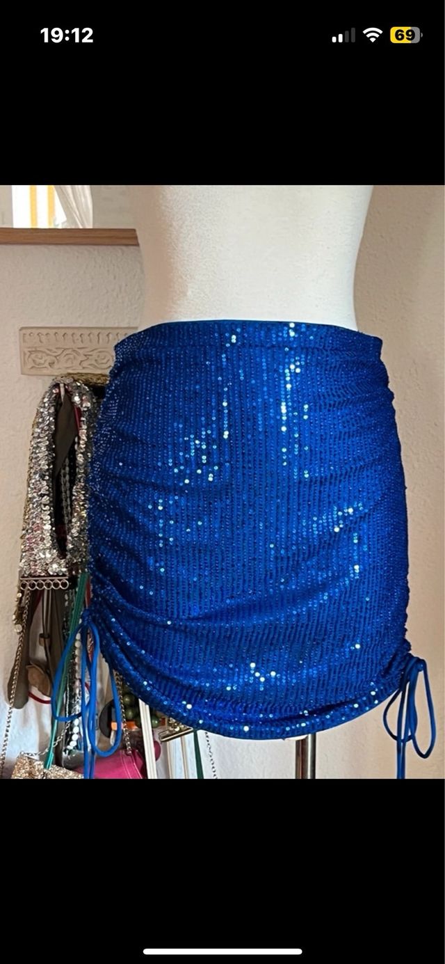 Falda lentejuelas azul Talla XL