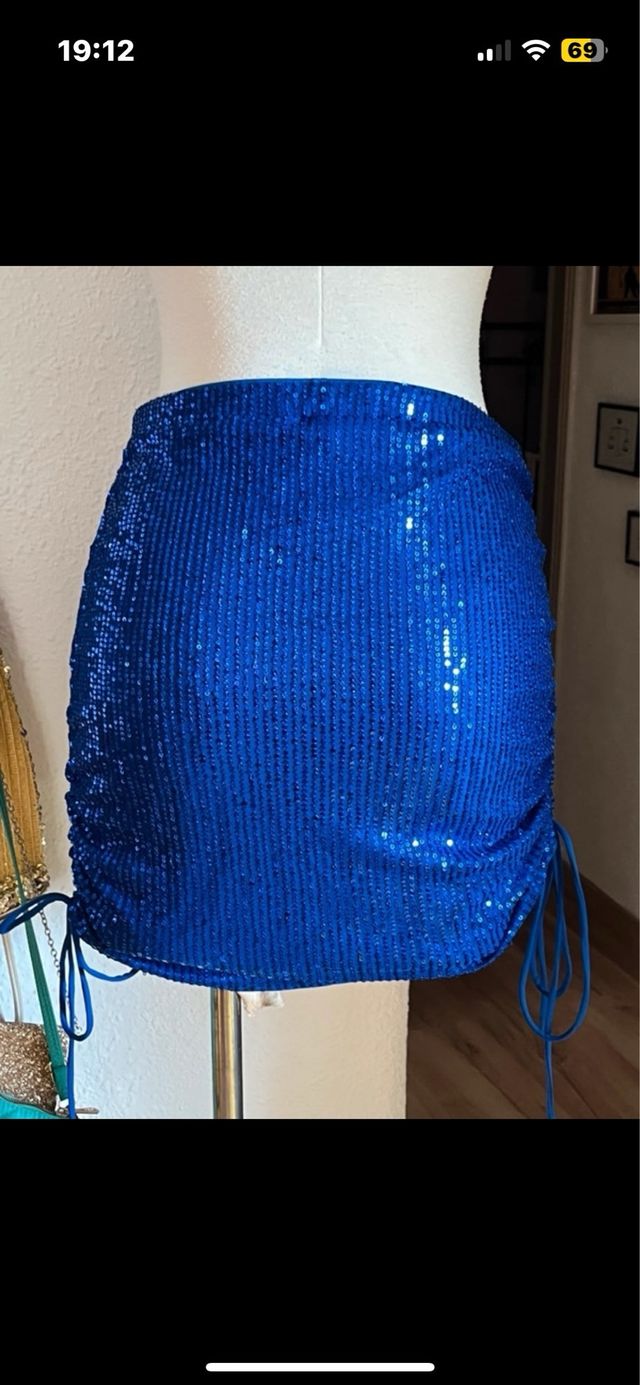 Falda lentejuelas azul Talla XL