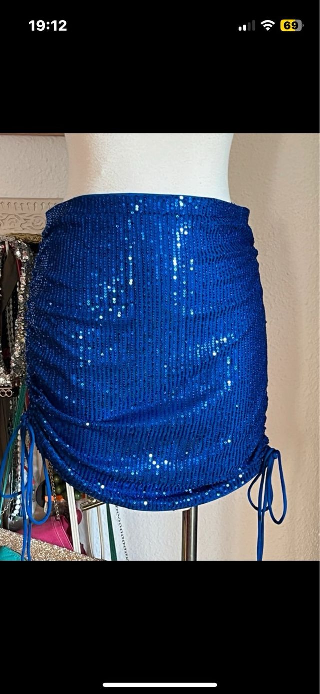 Falda lentejuelas azul Talla XL