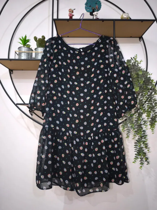 Vestido gasa Catrina calaveras S