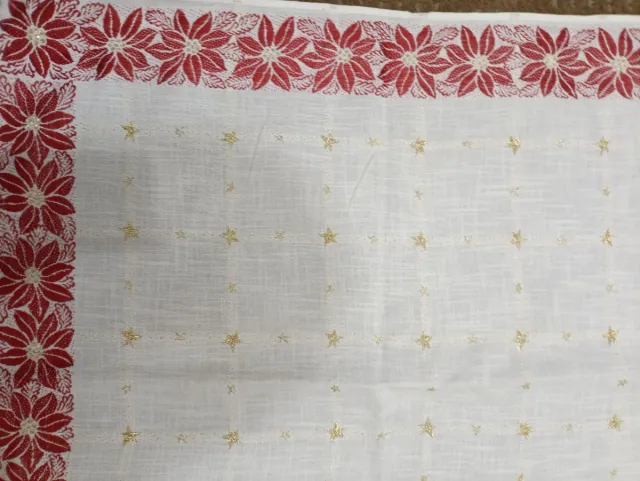 Mantel Navidad Flores Rojas Estrellas Doradas