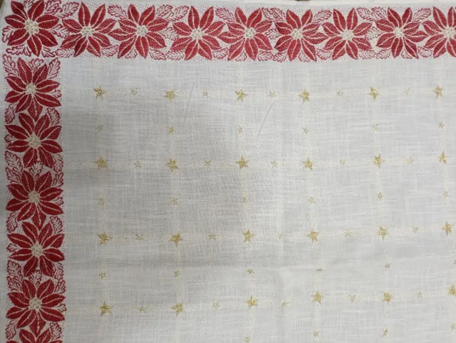 Mantel Navidad Flores Rojas Estrellas Doradas