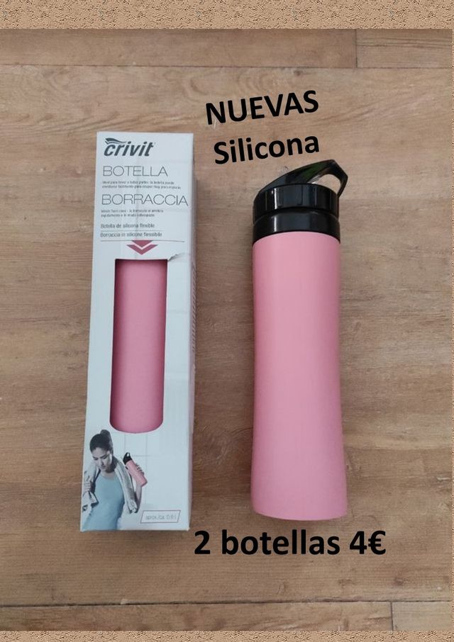 2 unidades Botella agua silicona flexible rosa