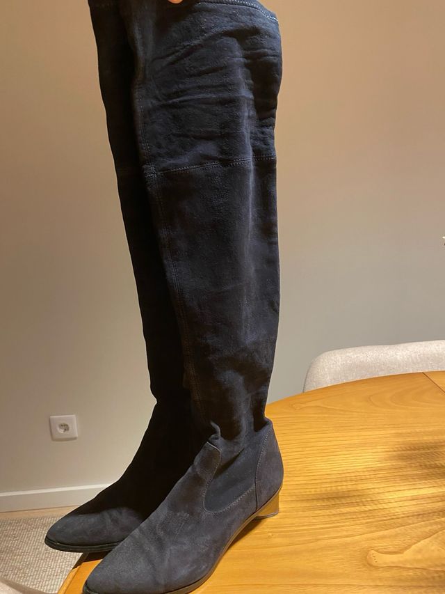 Botas altas piel azul marino Massimo Dutti