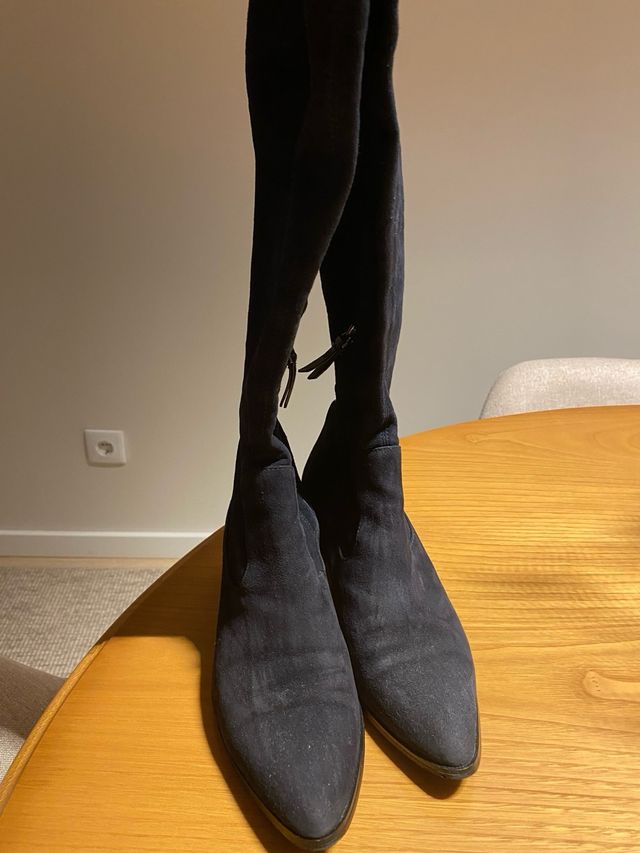 Botas altas piel azul marino Massimo Dutti