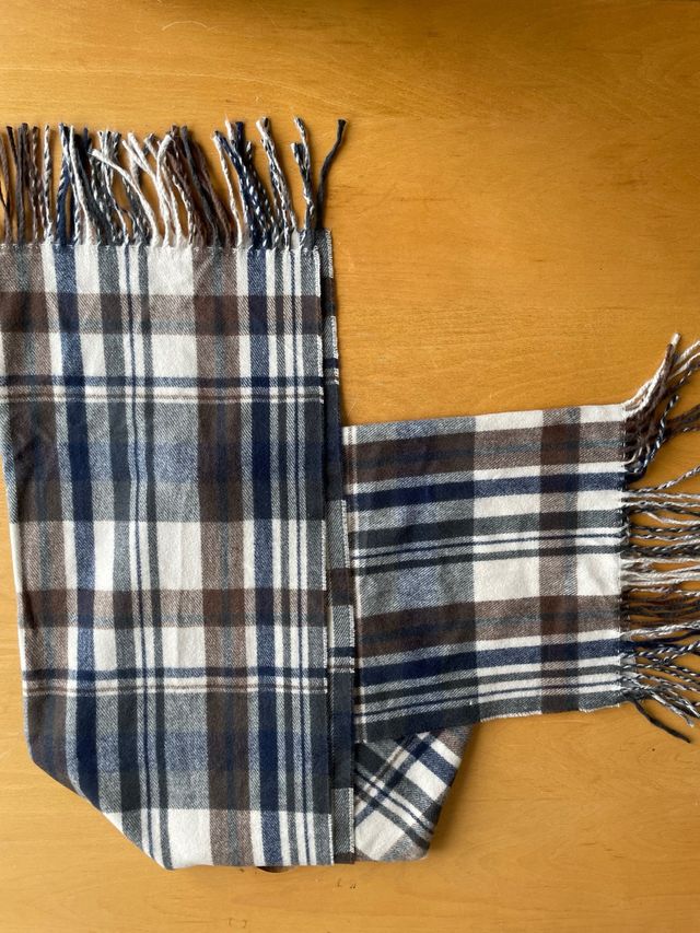 Bufanda cuadros azul, marrón y beige