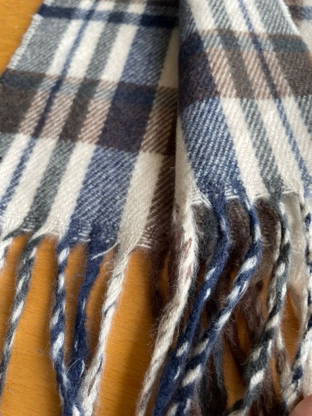 Bufanda cuadros azul, marrón y beige