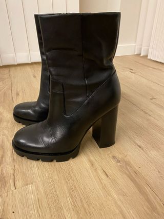 Botas Zara Piel Tacón Plataforma Negras