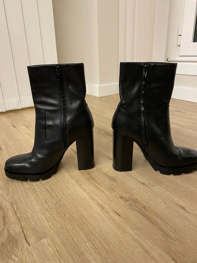 Botas Zara Piel Tacón Plataforma Negras