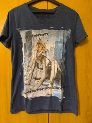 Camiseta V-Neck Hombre Azul y Blanco