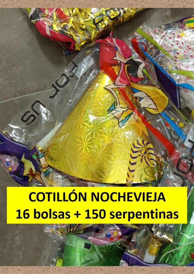 Lote Cotillón Nochevieja: 16 Bolsas + Serpentinas