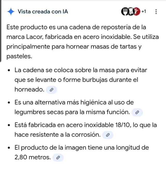 Cadena Repostería Lacor 2,80m Inoxidable