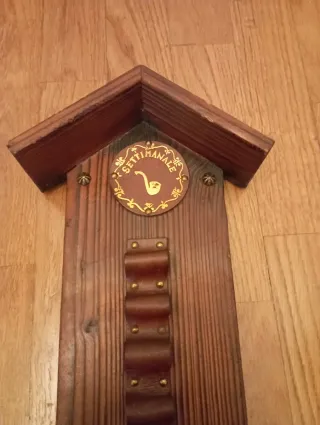 Portapipe vintage in legno e cuoio