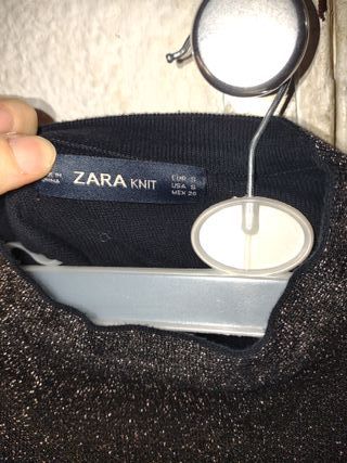 Zara Top Brillante Mujer Negro/Plata