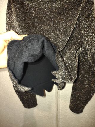 Zara Top Brillante Mujer Negro/Plata