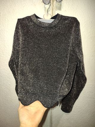 Zara Top Brillante Mujer Negro/Plata
