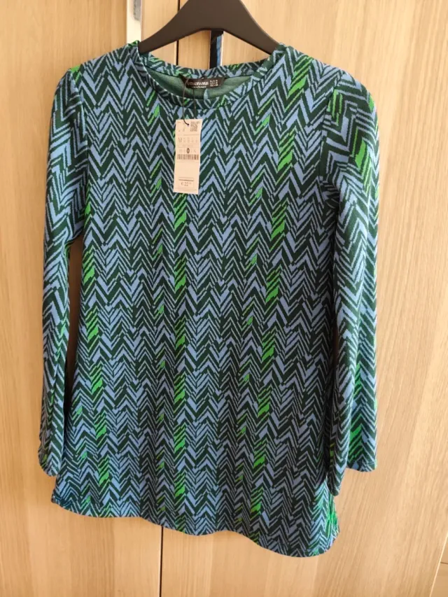 Vestido Stradivarius Zigzag Azul/Verde Talla M