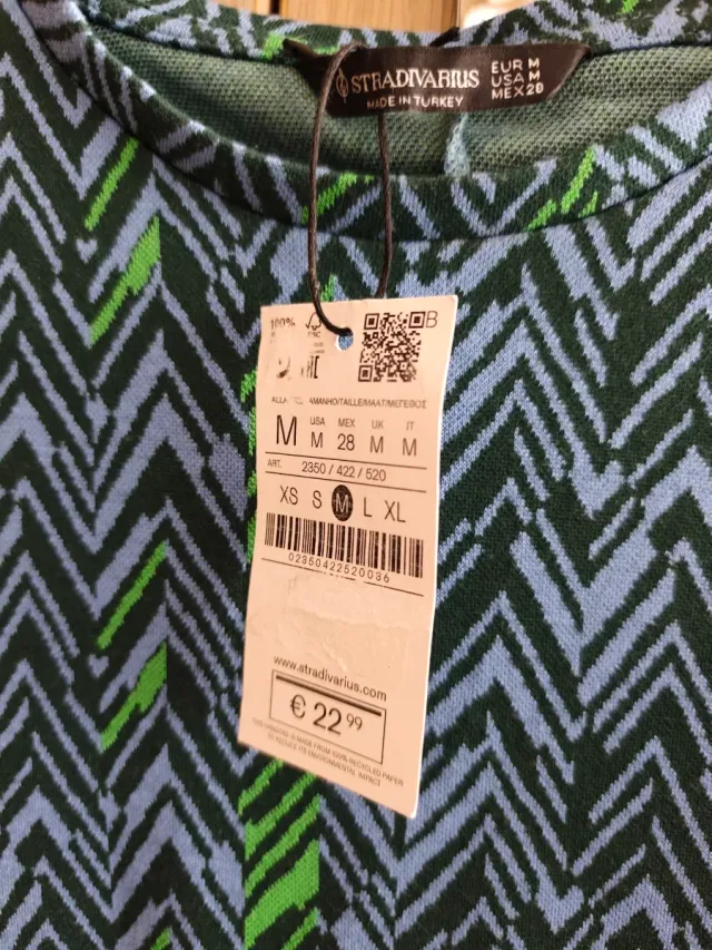 Vestido Stradivarius Zigzag Azul/Verde Talla M