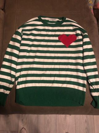 Jersey COMODA rayas verde y rojo corazón Talla M