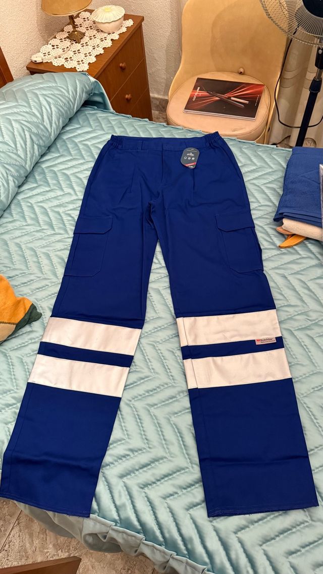 4 pantalones de trabajo azul bandas reflectantes