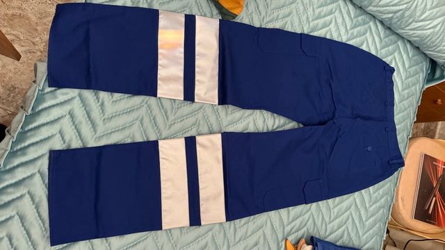 4 pantalones de trabajo azul bandas reflectantes