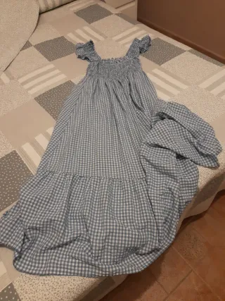 Vestido largo cuadros azul y blanco