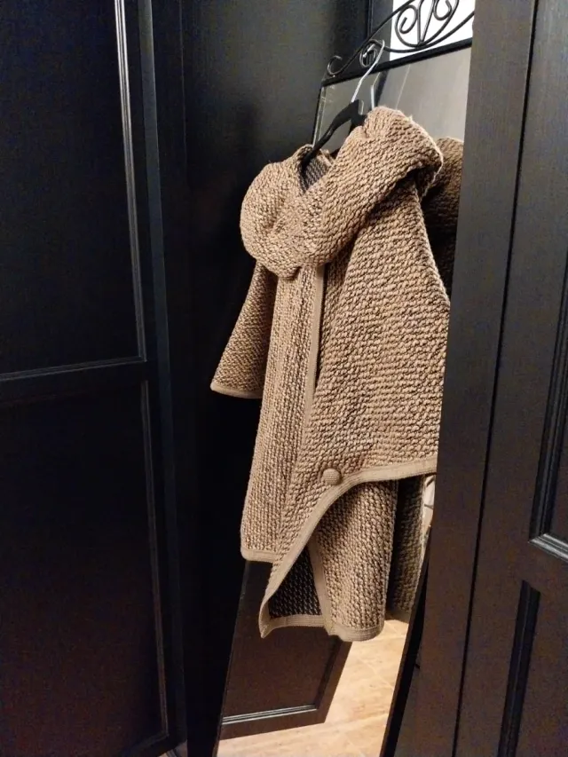 Poncho vintage con collo a solapa beige/marrone