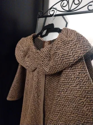Poncho vintage con collo a solapa beige/marrone