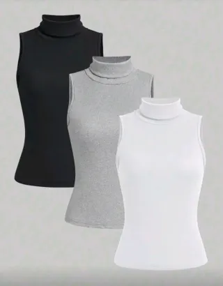 Pack 3 camisetas cuello alto sin mangas