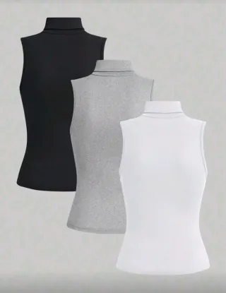 Pack 3 camisetas cuello alto sin mangas